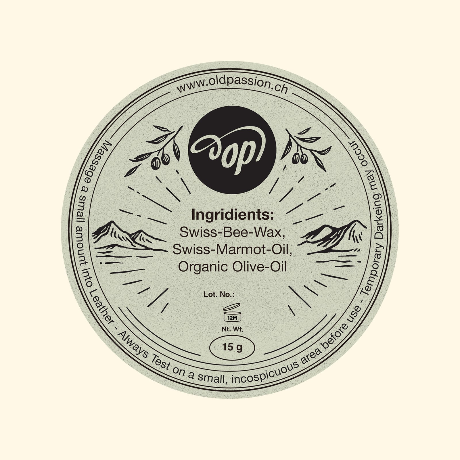 Marbee-All-Natural-Leather-Balm-Lederpflegemittel-oldpassion-hochwertige-lederpflege-aus-der-schweiz-100%-natürliche-zutaten-olivenoel-schweizer-bienenwachs-murmeltieroel-inhalt-15-gram-rueckseite