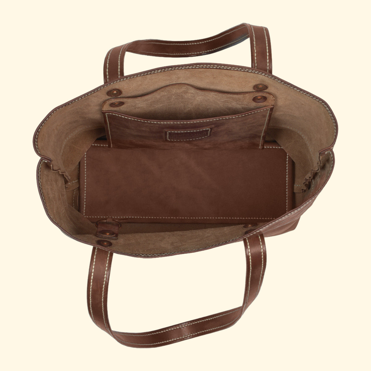 Leather Tote Bag No.1, braun gesprenkelt, Blick von oben mit eingesetztem Einlegeboden