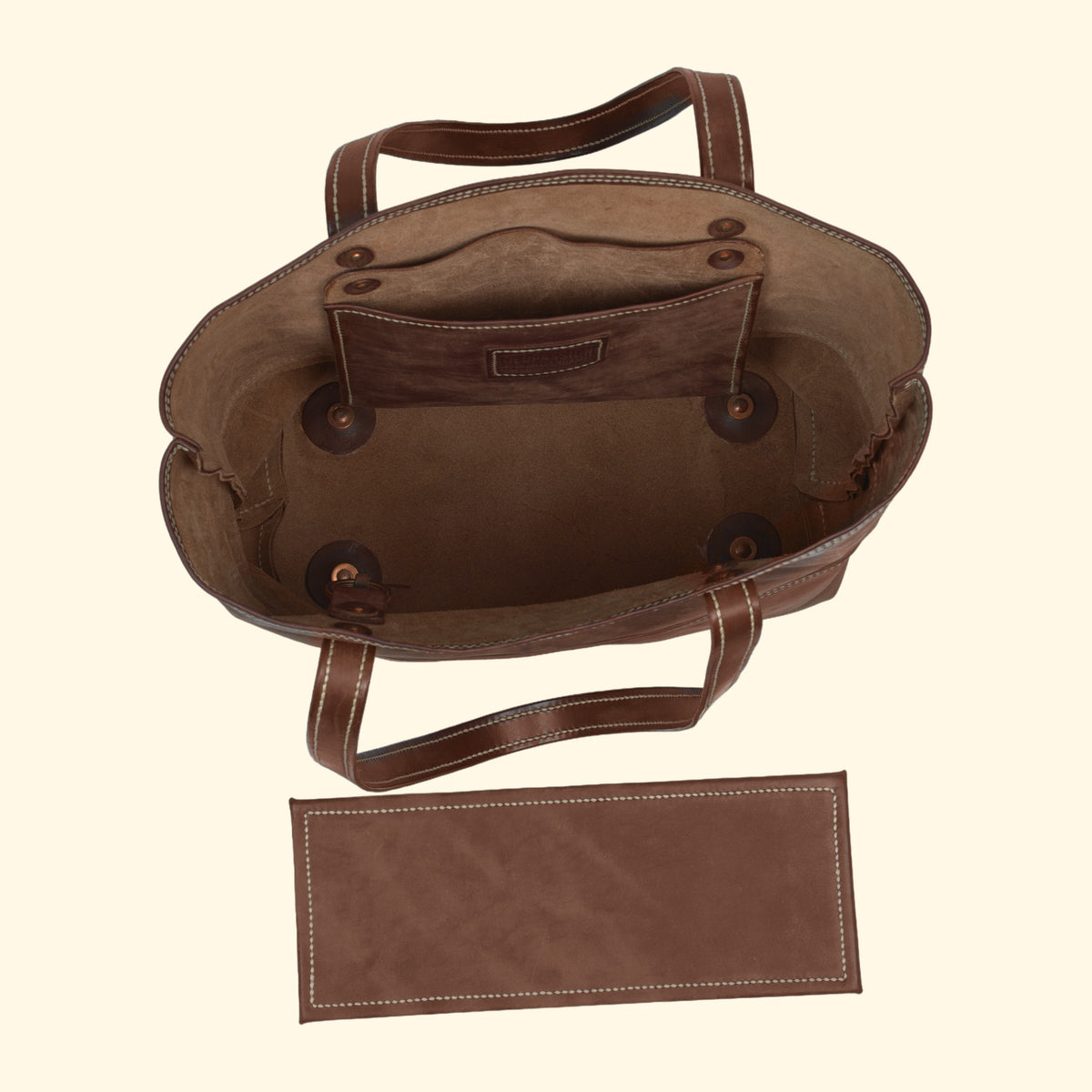 Leather Tote Bag No.1, braun gesprenkelt, offene Tasche mit herausgenommenem Einlegeboden