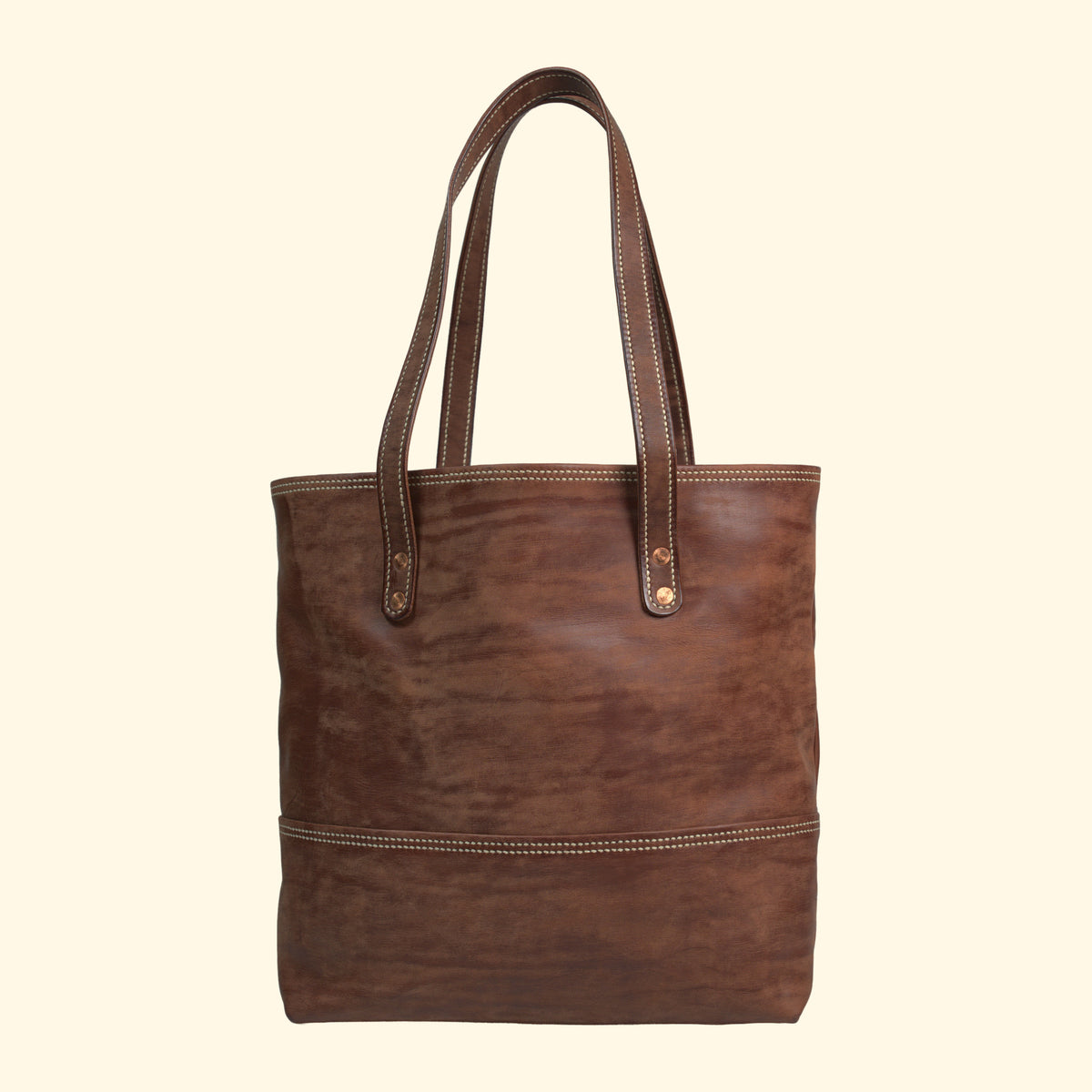 Leather Tote Bag No.1, braun gesprenkelt, Ganzansicht mit aufgerichteten Henkeln
