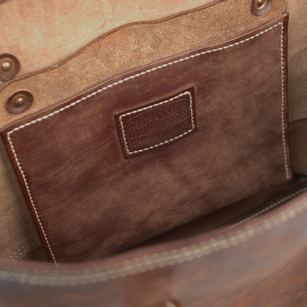 Leather Tote Bag No.1, braun gesprenkelt, Innentasche mit aufgenähtem Logo