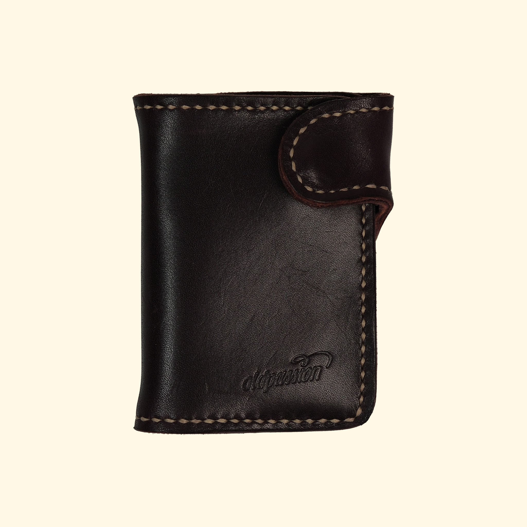 Snap Wallet dunkelbraun, Vorderseite aus Leder, oldpassion