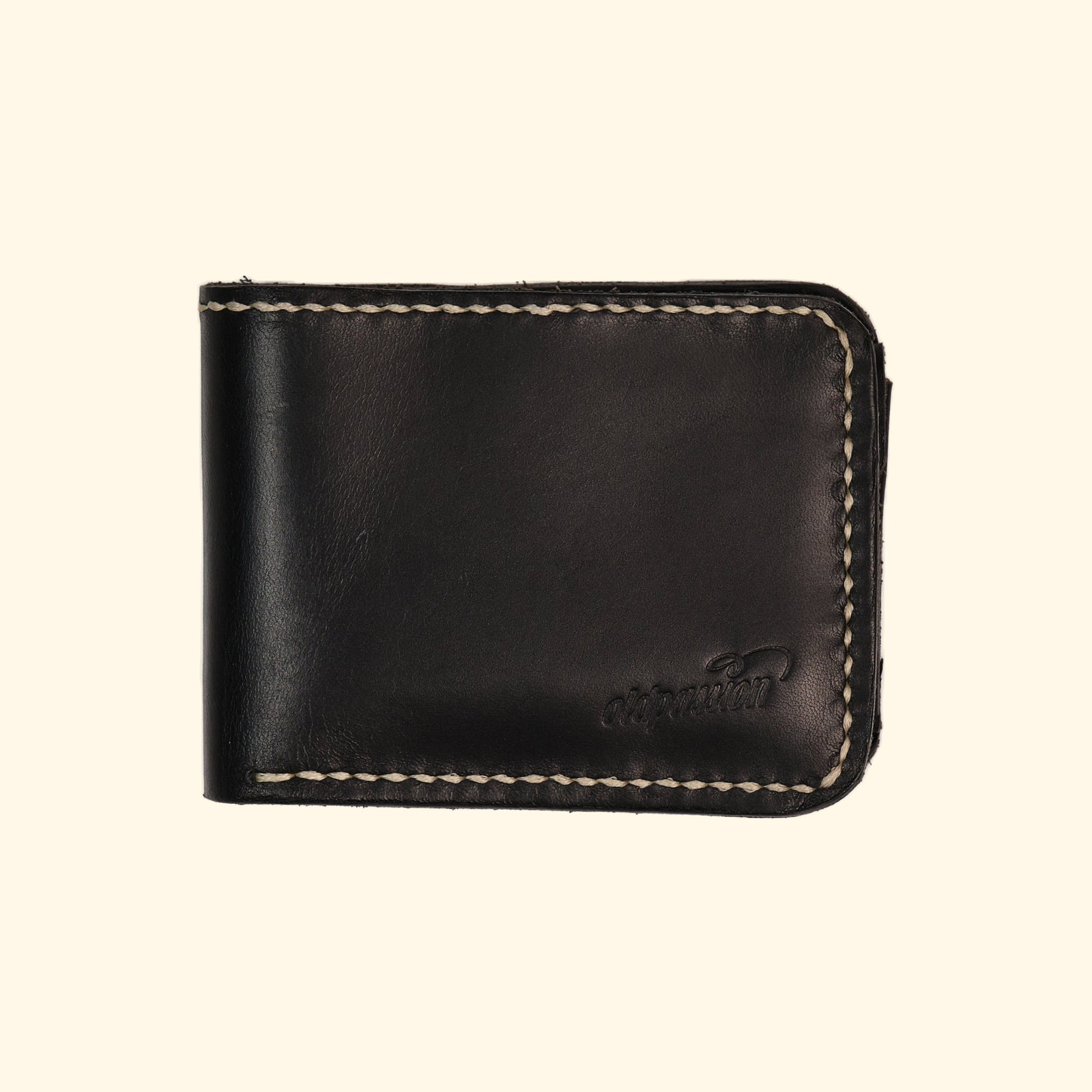 Bifold-Coin-Wallet-Leder-Portemonnaie-handgemacht-schwarz-oldpassion-from-prison-with-love-vorderseite