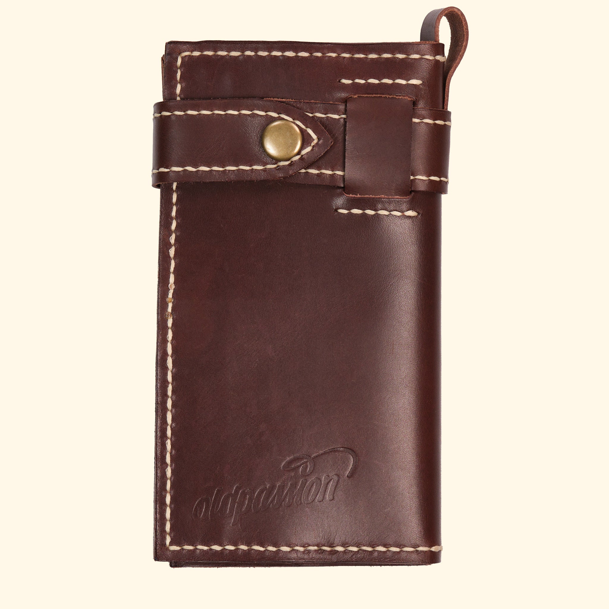 Long Wallet Leder-Portemonnaie in Dunkelbraun, handgefertigt, Vorderseite – oldpassion