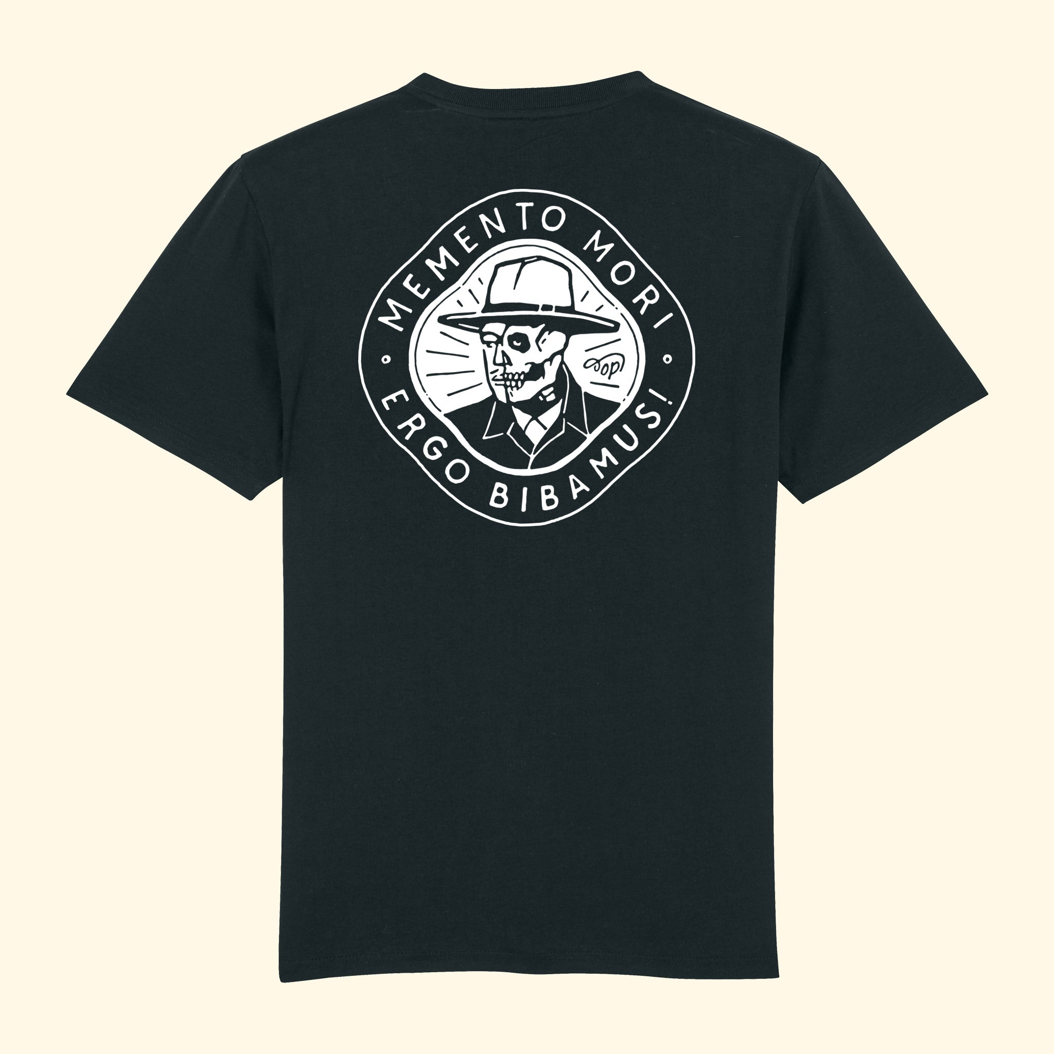 «Memento-Mori / Ergo Bibamus!» T-Shirt, Schwarz, Rückseite