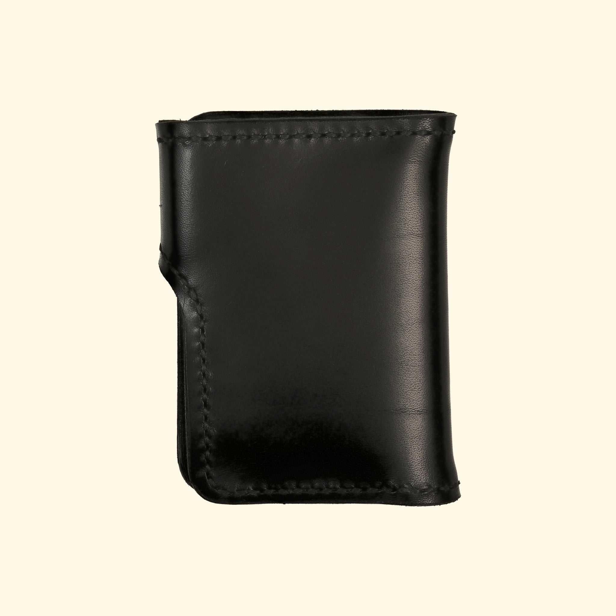 Snap Wallet schwarz mit schwarzem Faden, Rückseite, oldpassion