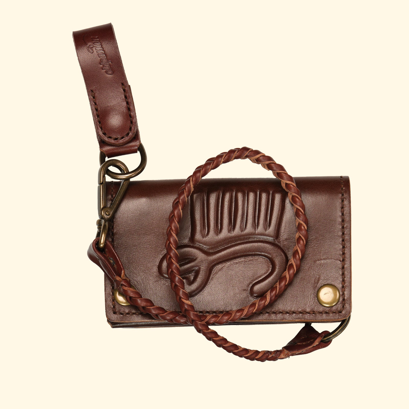 Braided-Leather-Lanyard-Geflochtenes-Schluesselband-aus-Echtleder-brown-antique-mit-clip-attached-truckerwallet-brown