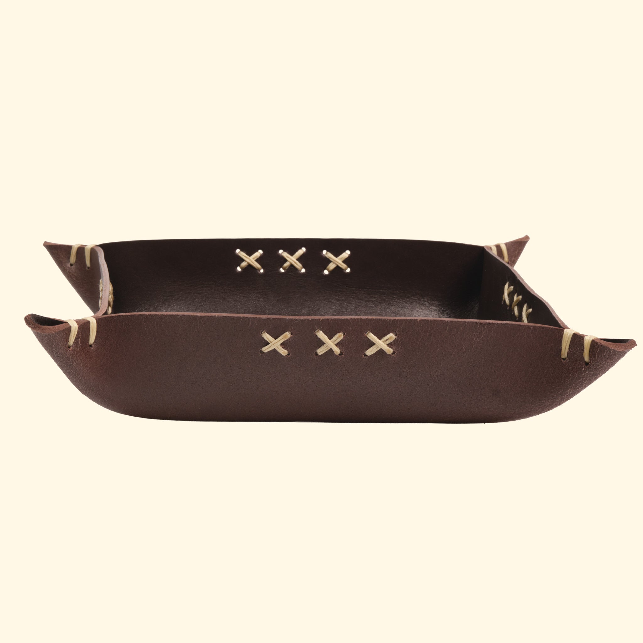 op leather tray, Dunkelbraun