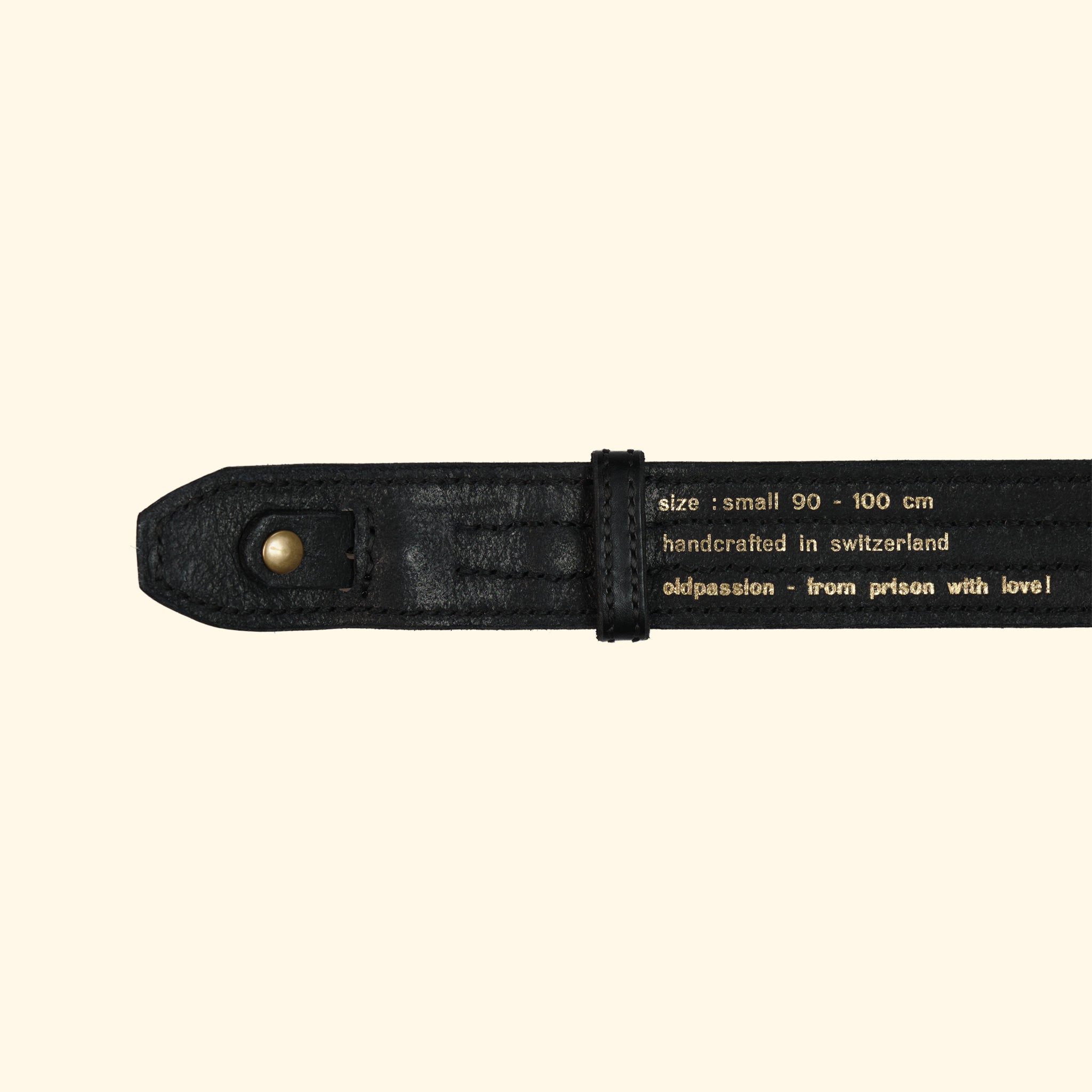 oldpassion Heritage Belt, Schwarz, Endstück mit Prägung