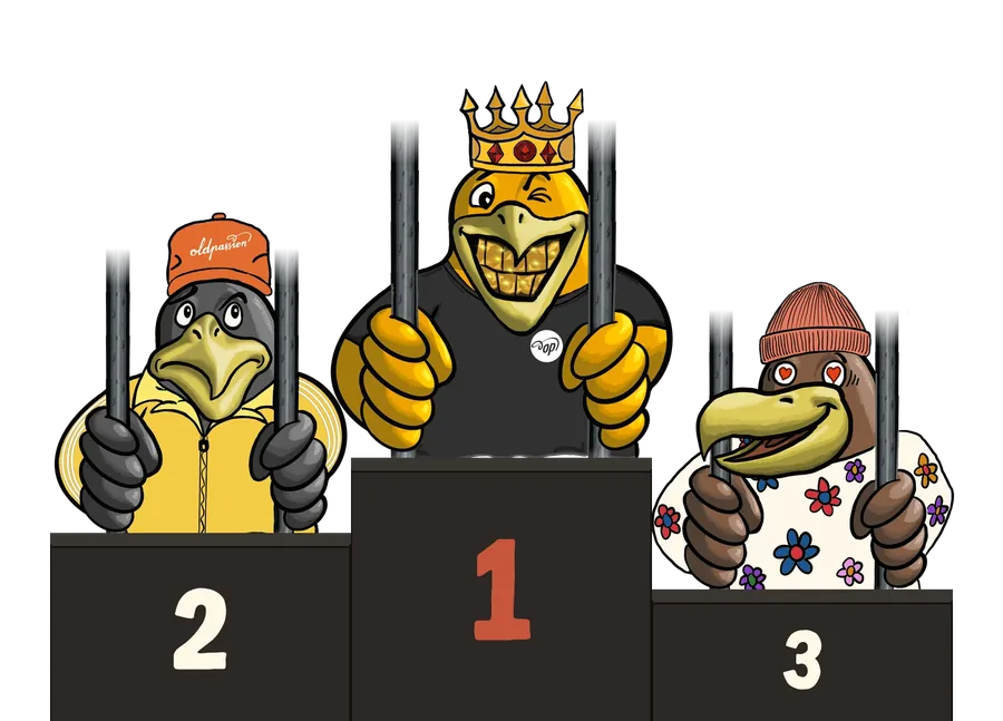 Drei Jailbirds auf dem Podest, der König auf Platz 1